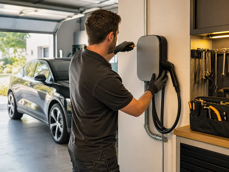 Installation de borne de recharge electrique dans un garage a Montreal